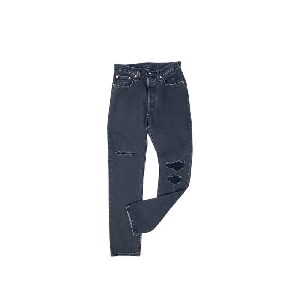 Levi's 501 Skinny Jeans 26x30 Washed Black Distressed